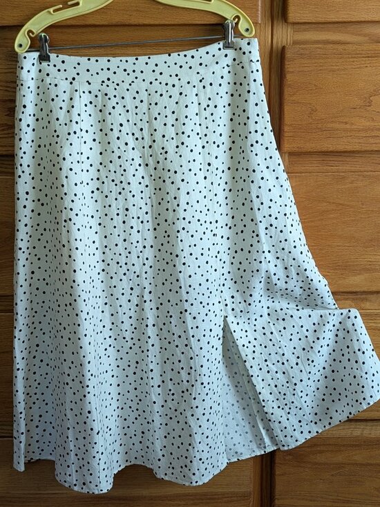 Loft Dresses & Skirts - NWT Loft. Black Polka dots on white linen skirt.